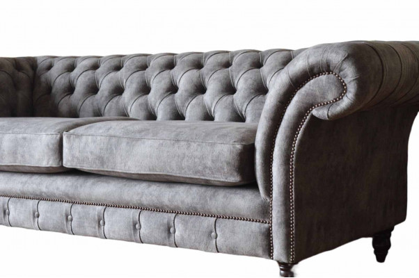 Design Upholstered Sofa 3 Seater Couch Luxury Classic Textile Chesterfield