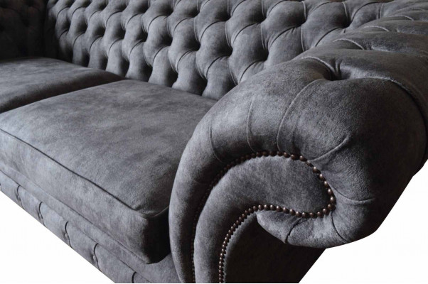 Design Upholstered Sofa 3 Seater Couch Luxury Classic Textile Chesterfield