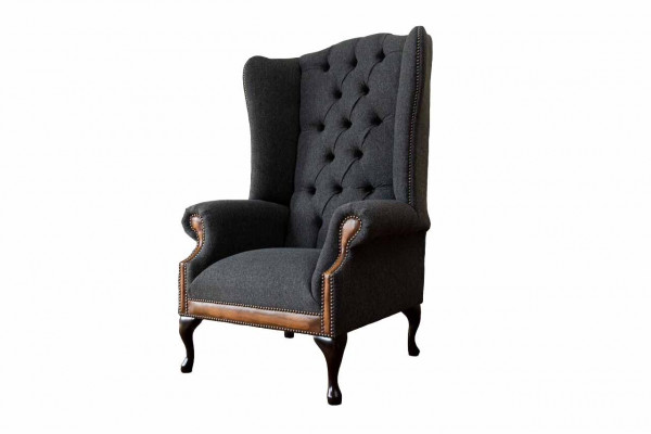 Chesterfield Armchair Gray Living Room Classic Fabric Wingback Chair Furniture