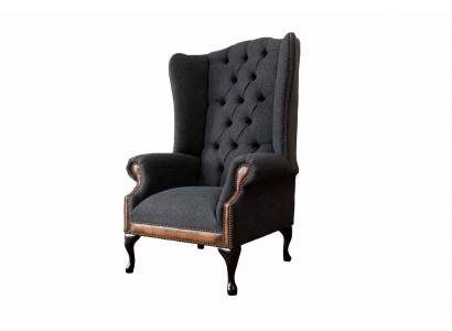Chesterfield Armchair Gray Living Room Classic Fabric Wingback Chair Furniture