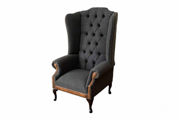 Chesterfield Armchair Gray Living Room Classic Fabric Wingback Chair Furniture