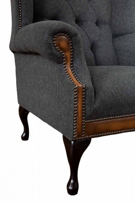 Chesterfield Armchair Gray Living Room Classic Fabric Wingback Chair Furniture