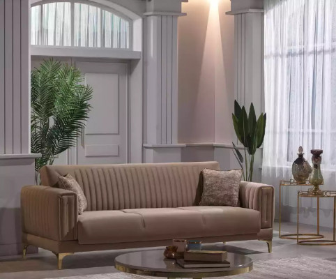 Designer brown three-seater sofa living room upholstery couches