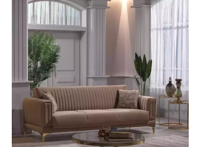 Designer brown three-seater sofa living room upholstery couches