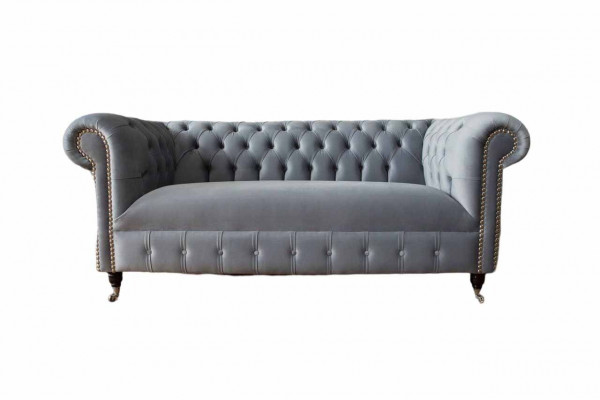 Chesterfield Gray Couch Three-Seater Sofa Couches Sofas Velvet Furniture 230cm