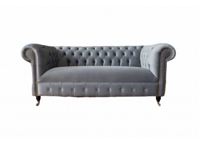 Chesterfield Gray Couch Three-Seater Sofa Couches Sofas Velvet Furniture 230cm