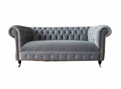 Chesterfield Gray Couch Three-Seater Sofa Couches Sofas Velvet Furniture 230cm