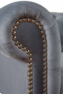 Chesterfield Gray Couch Three-Seater Sofa Couches Sofas Velvet Furniture 230cm