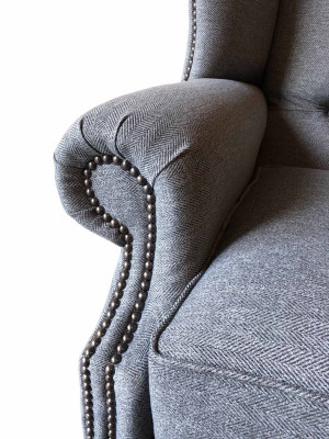 Armchair Wingback Chair Fabric Gray Living Room Polyester 1 Seater Modern New
