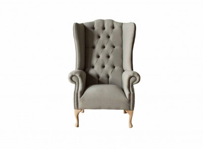Gray wingback armchair armchair design upholstery Chesterfield fabric living room