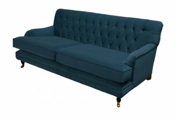 Chesterfield Design Luxury Upholstered Sofa 3-Seater Blue Couch Fabric New
