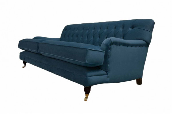Chesterfield Design Luxury Upholstered Sofa 3-Seater Blue Couch Fabric New