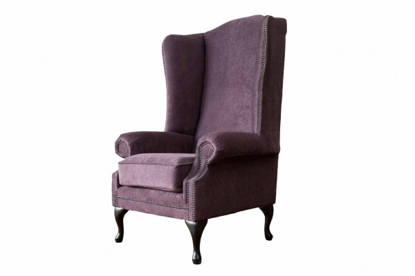 Chesterfield Armchair Fabric Lounge Club Purple Luxury Wingback Chair