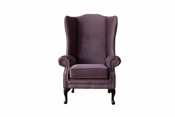 Chesterfield Armchair Fabric Lounge Club Purple Luxury Wingback Chair