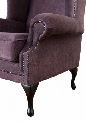 Chesterfield Armchair Fabric Lounge Club Purple Luxury Wingback Chair