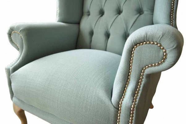 Wing chair armchair design upholstery white couch Chesterfield textile new