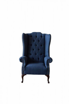 Chesterfield wingback chair relax armchair upholstered fabric textile 1 seat