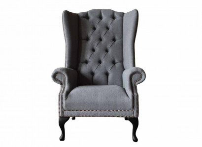 Chesterfield Wing Chair Sofa Couch Upholstered 1-Seater Gray Armchair Fabric