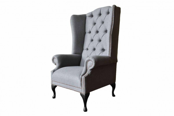 Chesterfield Wing Chair Sofa Couch Upholstered 1-Seater Gray Armchair Fabric