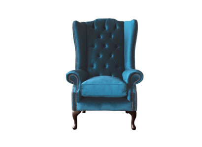 Gray wingback armchair armchair design upholstery Chesterfield fabric living room