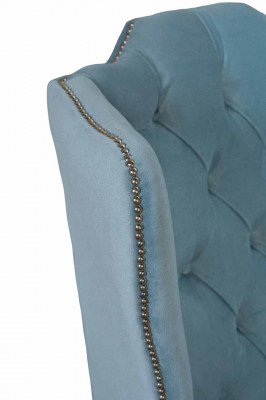 Baby blue wing chair armchair design upholstered sofa couch Chesterfield textile new
