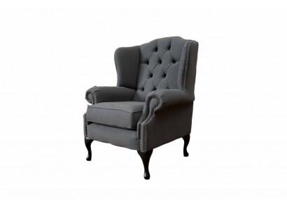 Gray Wing Chair Armchair Design Upholstered Sofa Couch Chesterfield Textile New