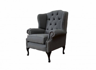Gray Wing Chair Armchair Design Upholstered Sofa Couch Chesterfield Textile New