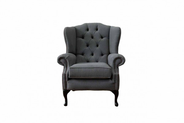 Gray Wing Chair Armchair Design Upholstered Sofa Couch Chesterfield Textile New