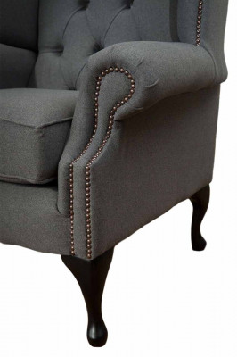 Gray Wing Chair Armchair Design Upholstered Sofa Couch Chesterfield Textile New
