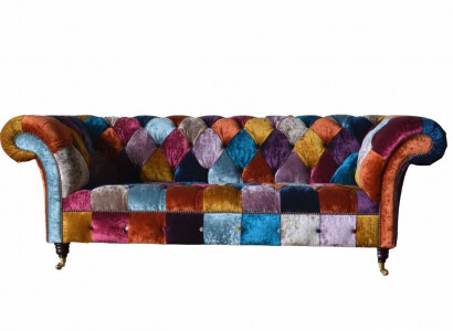 Chesterfield Textile Sofa Couch Upholstered Sofas Luxury Fabric 3-Seater Design