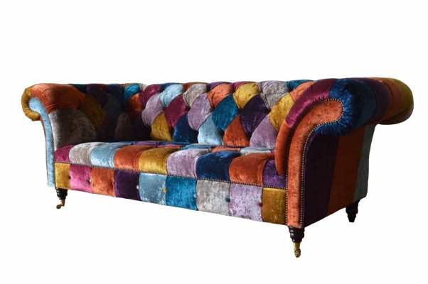 Chesterfield Textile Sofa Couch Upholstered Sofas Luxury Fabric 3-Seater Design