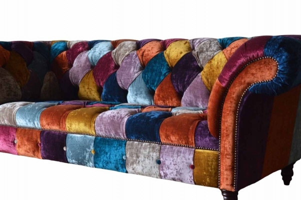 Chesterfield Textile Sofa Couch Upholstered Sofas Luxury Fabric 3-Seater Design