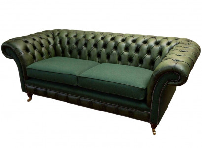 Design Sofa 3-seater Upholstery Leather Sofas Fabric Chesterfield Green