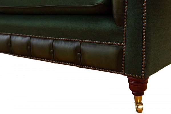 Design Sofa 3-seater Upholstery Leather Sofas Fabric Chesterfield Green
