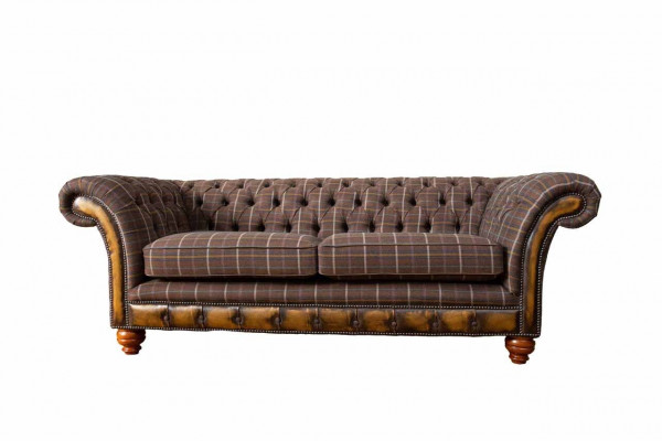 Chesterfield 3-seater couch, upholstered textile sofas, living room sofa, new.