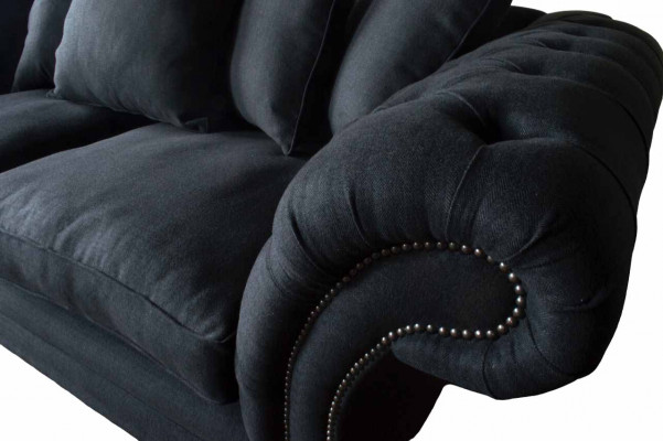 Sofa Textile Fabric 3-Seater Couch Designer Seat Upholstery Black XXL big
