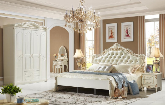 Bed Nightstand Wardrobe Luxury 4-Piece Bedroom Set Design