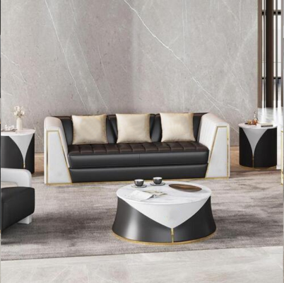Living room 4-piece sofa set 3+2+1 seater seats with leather upholstery coffee table