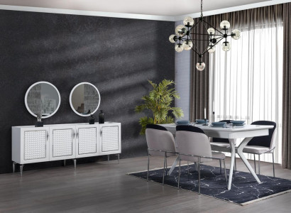 Dining room complete set: dining table, 4 chairs, sideboard + 2 mirrors group