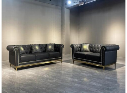Black Chesterfield living room sofa set luxury set 3+2 seater 2-piece.