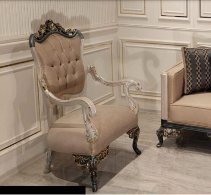 Armchair Wing Chair Design Upholstered Sofa Couch Textile Baroque Living Room Fabric Seat