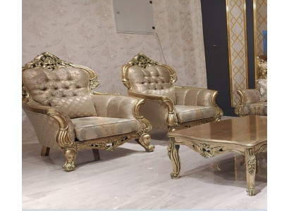 Armchair Wing Chair Design Upholstered Sofa Baroque Chesterfield Textile Living Room New