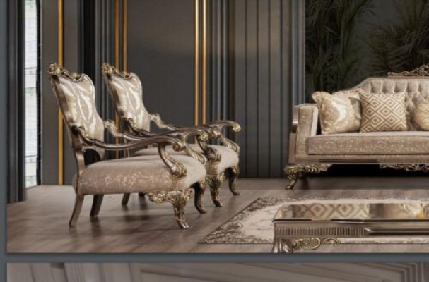 A luxurious, classic, beige-and-gold Baroque armchair by Chesterfield