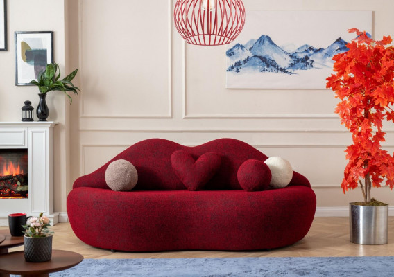 Lips 3-Seater Designer Sofa Couch Upholstered Sofas Couches Textile Red