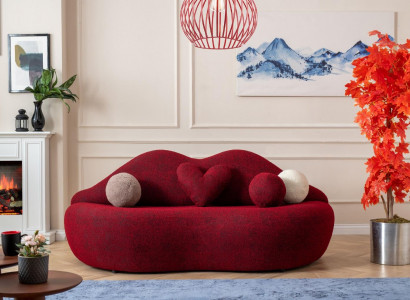 Lips 3-Seater Designer Sofa Couch Upholstered Sofas Couches Textile Red