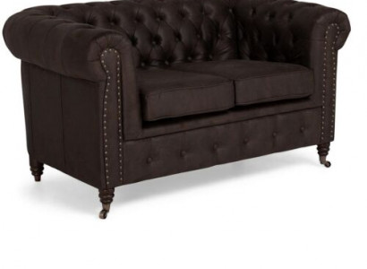 Two-seater Chesterfield textile couch upholstery 2-seater sofas black new