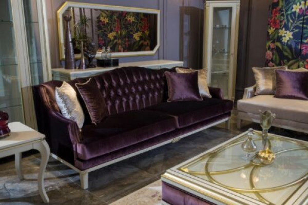 Lila Chesterfield Baroque Furniture Three-Seater Sofa Textile Couch New