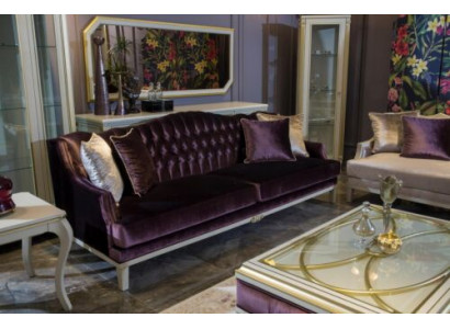 Lila Chesterfield Baroque Furniture Three-Seater Sofa Textile Couch New