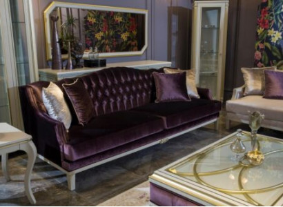 Lila Chesterfield Baroque Furniture Three-Seater Sofa Textile Couch New