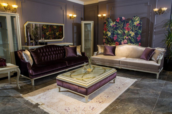 Lila Chesterfield Baroque Furniture Three-Seater Sofa Textile Couch New